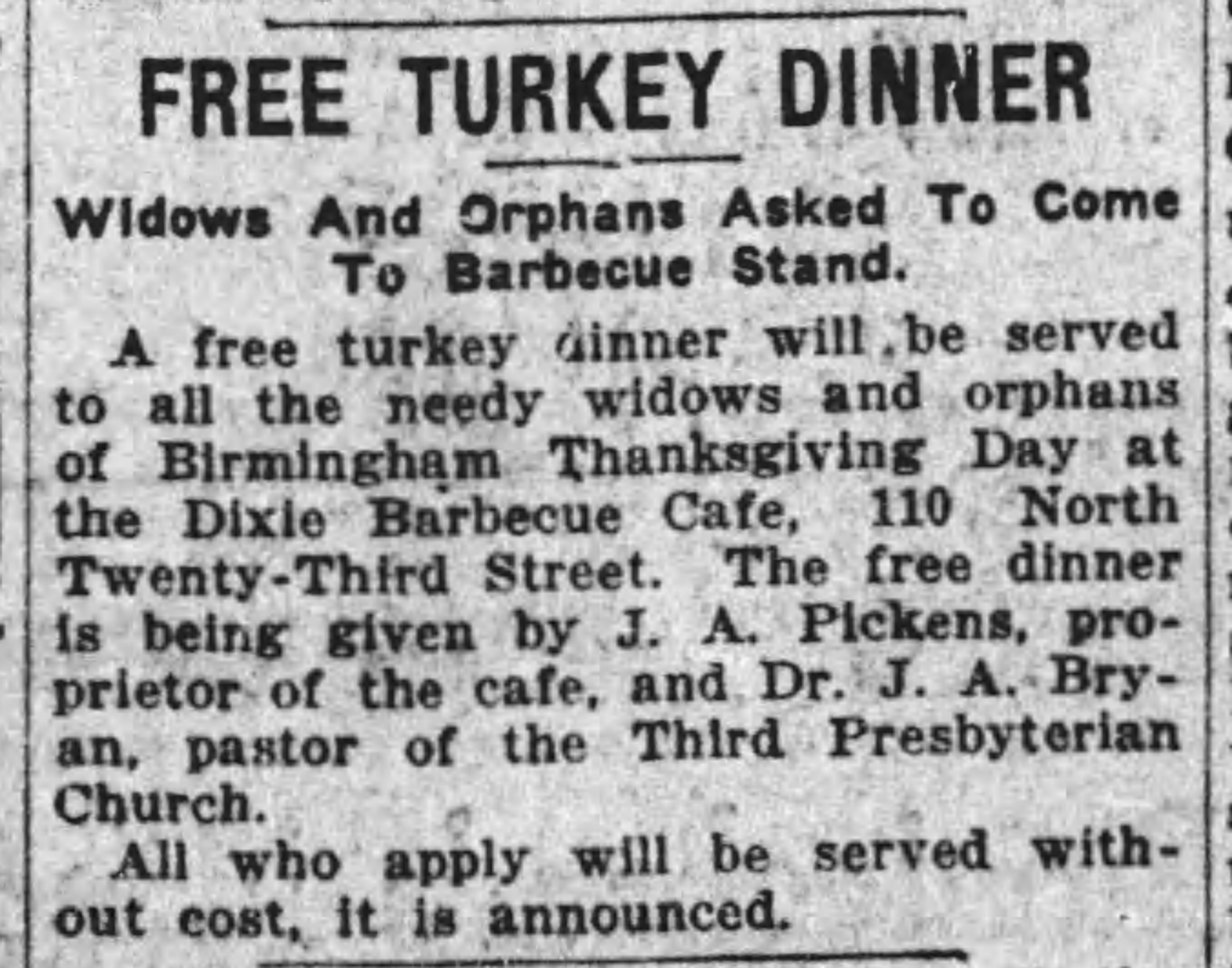 Free Turkey Dinner